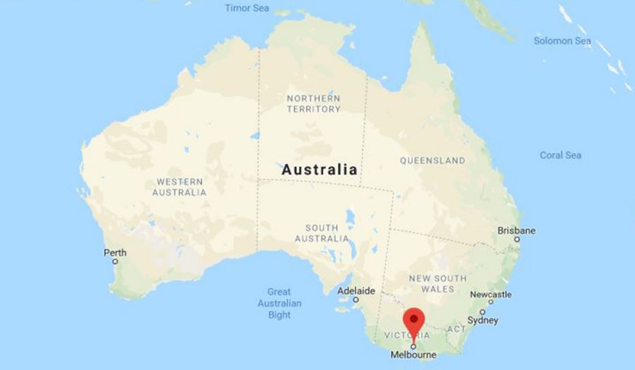Map of Australia showing location of city of Melbourne.