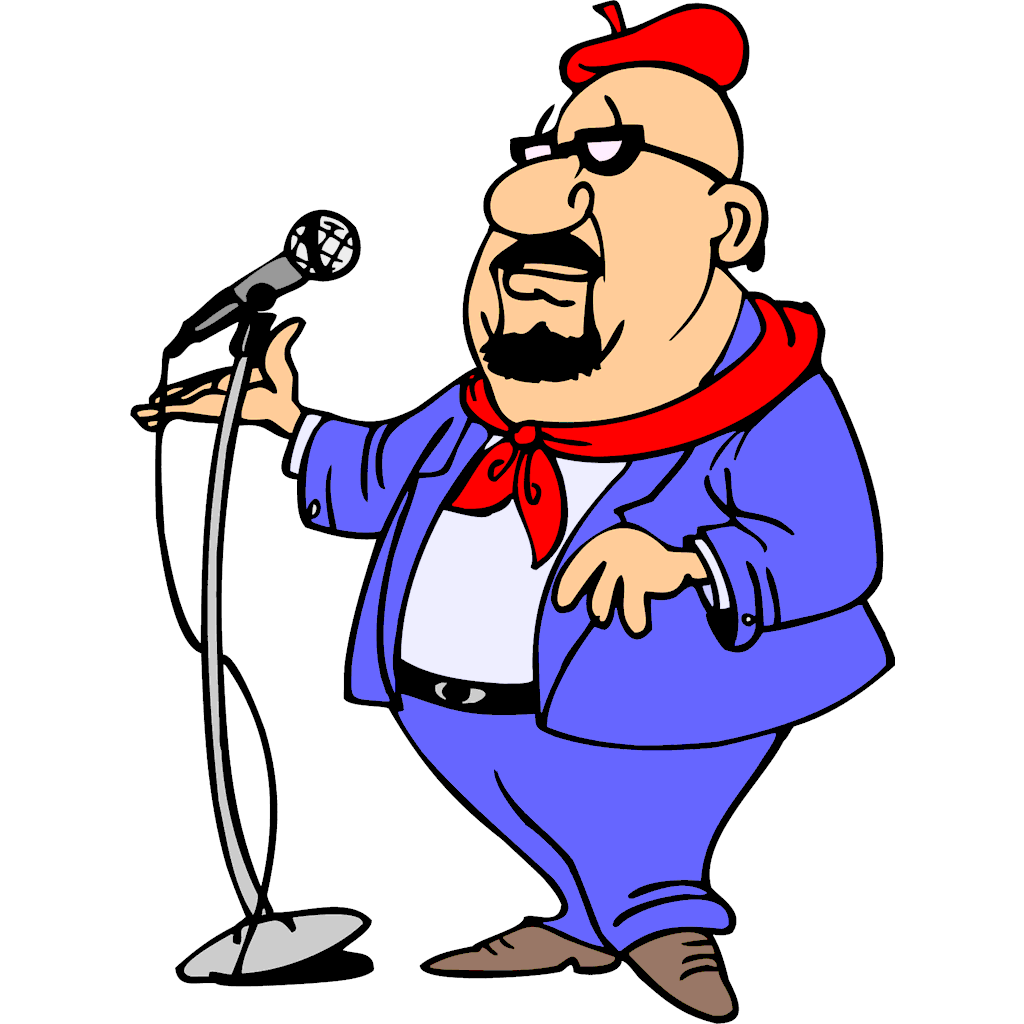 Cartoon of man at microphone in article Getting the Best Performance from Voice Over Talent